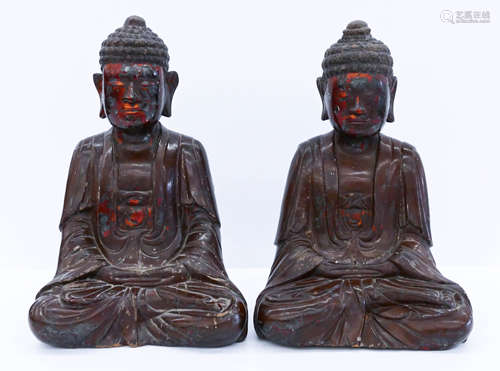 Pair Vietnamese Lacquered Seated Buddhas