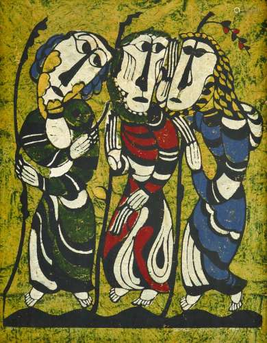 Sadao Watanabe ''Three Disciples'' 1965 Color Woodblock Print