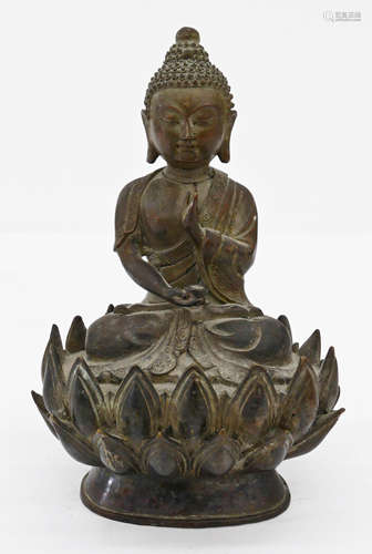 Chinese Bronze Seated Buddha on Lotus Throne