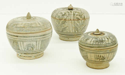 3pc Thai Sawankhalok Covered Ceramic Jars