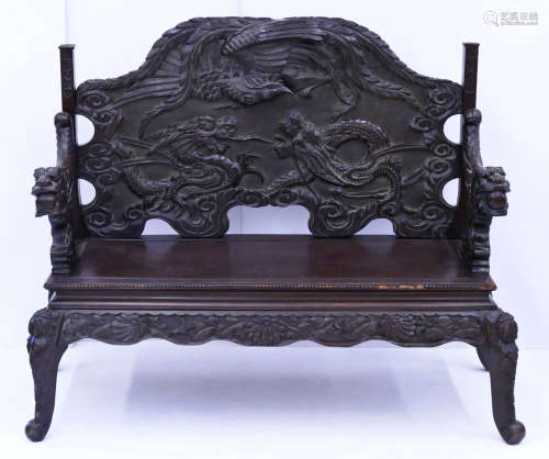 Japanese Carved Dragon Bench