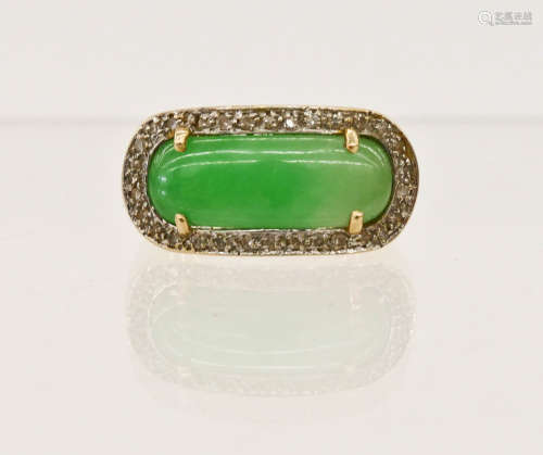 Chinese 14k Jade & Diamond Ring