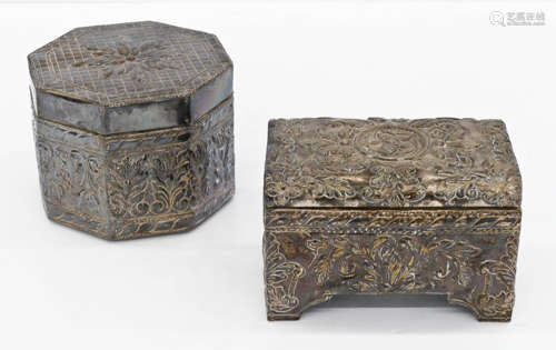 2pc Philippines Silver Clad Casket Boxes.