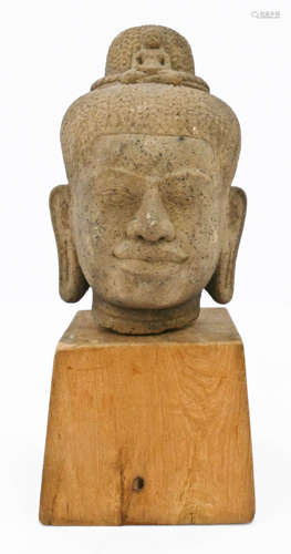 Khmer Stone Shiva Head on Stand