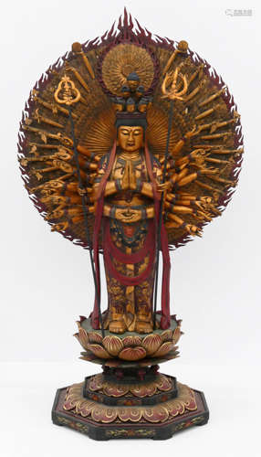 Chinese Polychrome Thousand Arm Guanyin Statue