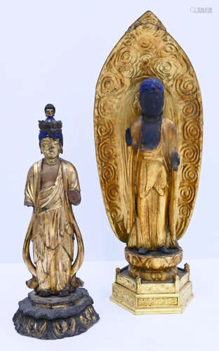 2pc Japanese Gilt Lacquered Standing Buddhas.