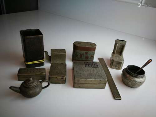 10 Old Chinese Copper Scholar's Pieces Republic China