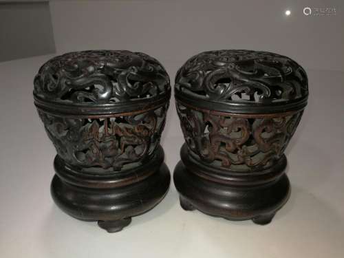 Pr. Rare Qing Dy Chinese Zitan Carving Incense Burner