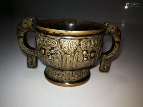 Antique Chinese Double Ears Bronze Incense Burner