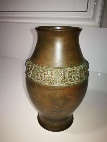 Antique Chinese Bronze Flower Bottle