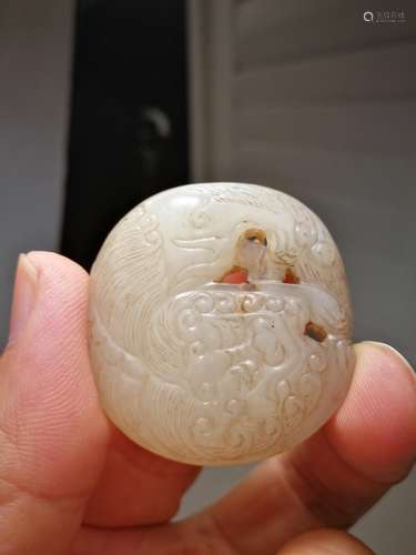 Antique Chinese Jade Carving Beast Pendant