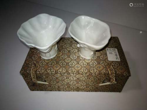 Pair of Antique Chinese White Dehua Porcelain Cups