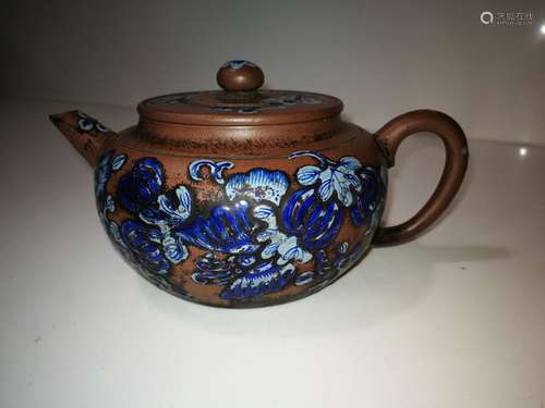 Antique Chinese Yixing Zisha Blue Glaze Teapot