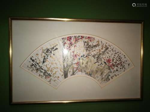 Chinese Fan Paingint & Calligraphy Panel