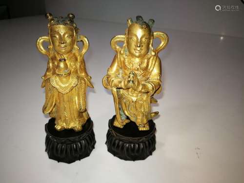 Pair of Antique Chinese Gilt Bronze Figures