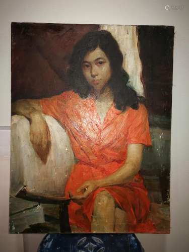 Chinese Oil Figure Painting Artist Signed 1982