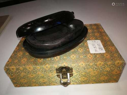 Antique Chinese Melon Shape Inkstone Zitan Box