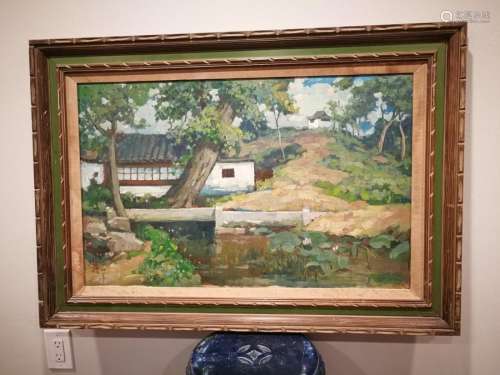 Chinese Oil Painting Landscape Bei Hong Mark