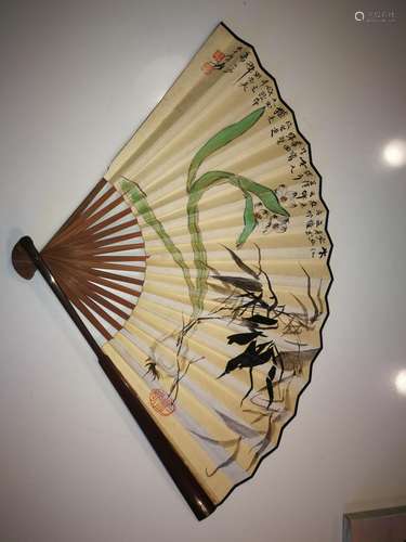 Chinese Fan Painting Calligraphy Signed Da Qian Ju Shi