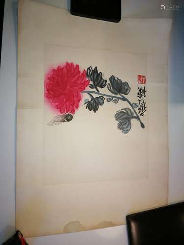 Chinese Water Ink Painting Flower Cicada Qi Huang Mark