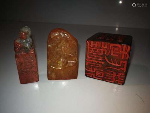 Old Chinese Shoushan Stone Seals & Wood Seal