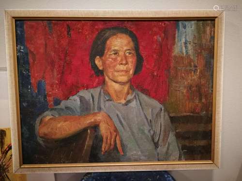 Old Chinese Oil Figure Painting Artist Signed. Without Frame 23 x 17 inches.