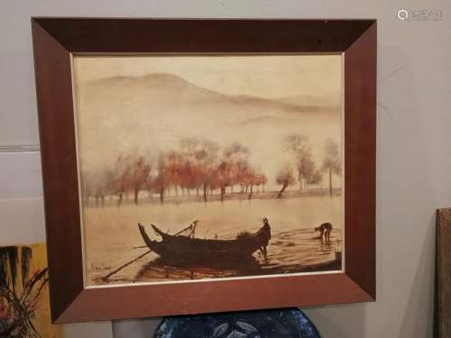 Old Chinese Oil Landscape Painting Artist Signed