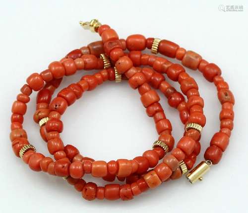 A Coral and 14K Gold Beads Necklace