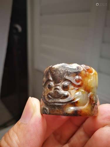 Antique Chinese Carving Beast Jade Ring