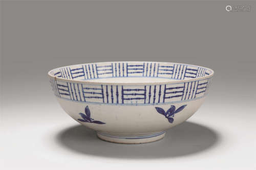 19世纪 日本青花竹节兰草纹大碗