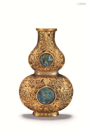 清中期  铜胎缠枝珐琅彩大吉壁瓶