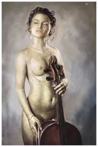 An Oil Painting Of A Naked Women And A Violoncello