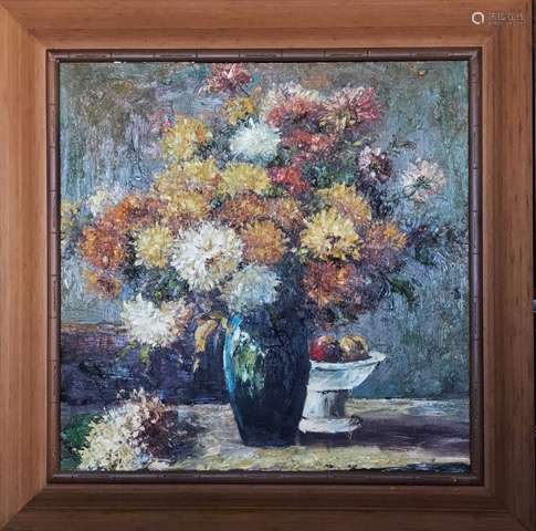 An Oil Painting Of Flowers And Fruits