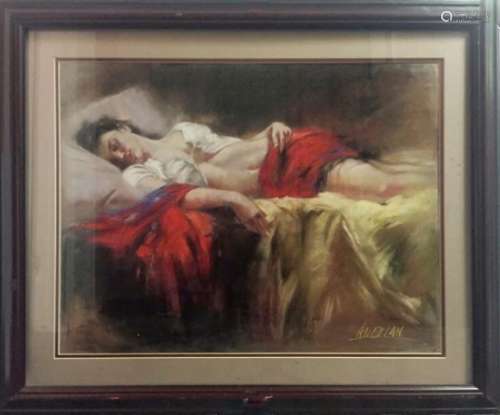An Oil Painting Of A Sleeping Women