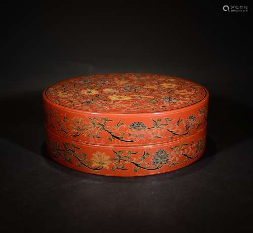 A CIRCULAR LACQUER BOX AND COVER, QIANLONG MARK