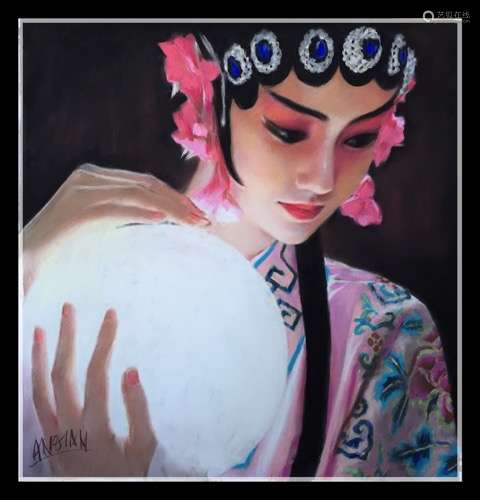 An Oil Painting Of A Chinese Opera Women