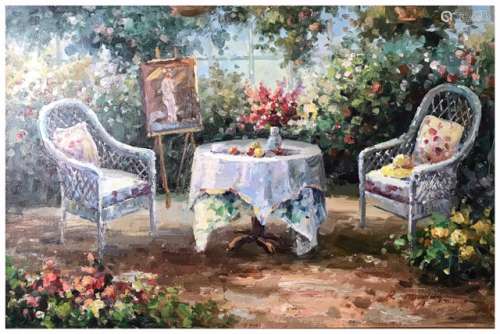 An Oil Painting Of A Garden