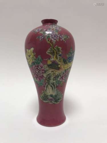 A ROUGE-ENAMELED GALZE AND FAMILLE ROSE PHOENIX TA
