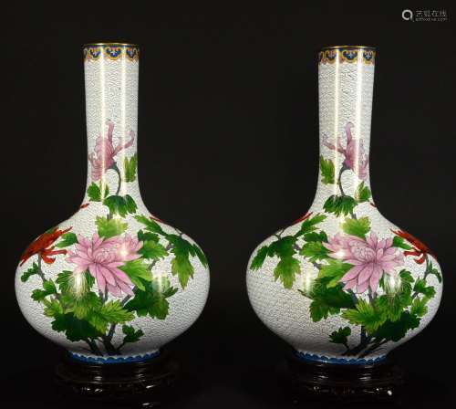 A PAIR OF CLOISONN?? ENAMEL BOTTLE VASE