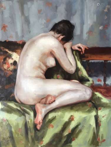 An Oil Painting Of A Women In Bed