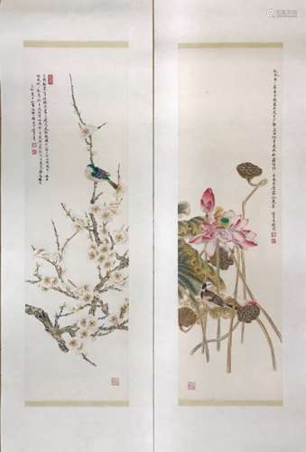 FOUR CHINESE SCROLL PAINTING OF FLOWERS AND BIRD