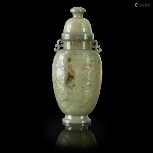 GREEN JADE TRANSLUCENT JADE VASE AND COVER