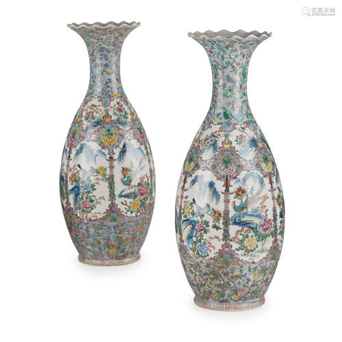 PAIR OF EXCEPTIONALLY LARGE FAMILLE ROSE VASES