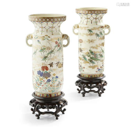 PAIR OF SATSUMA 'INSECTS' VASES