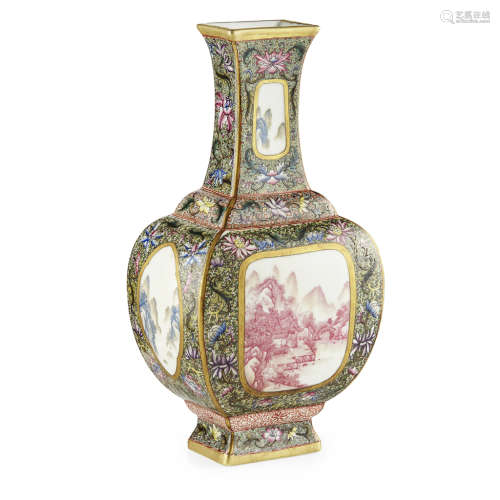 FAMILLE ROSE SQUARE-SECTION VASE