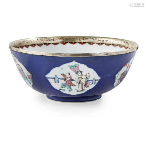 FAMILLE ROSE POWDER-BLUE GROUND BOWL