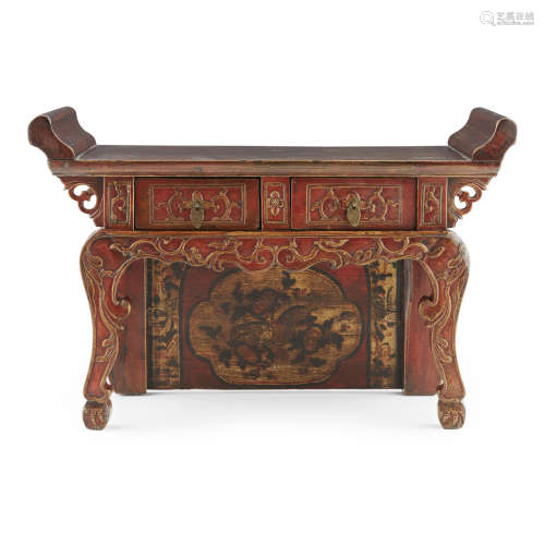 SMALL HARDWOOD TWO-DRAWER ALTAR COFFER