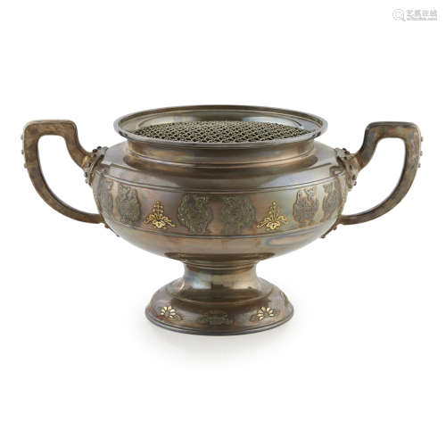 LARGE SILVER TWIN-HANDLED WARMING BOWL