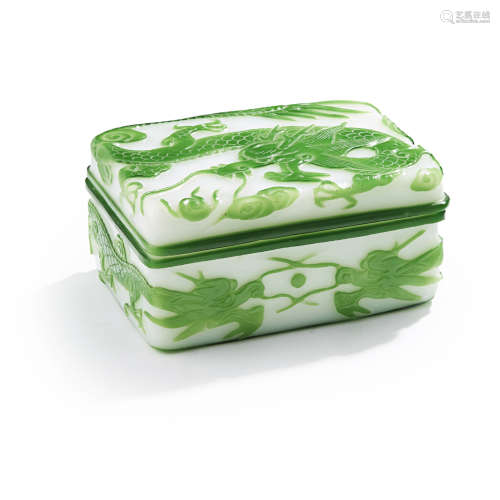GREEN OVERLAY WHITE GLASS BOX AND COVER