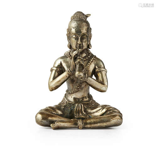 INDIAN SILVERED BRONZE FIGURE OF A MUSICIAN